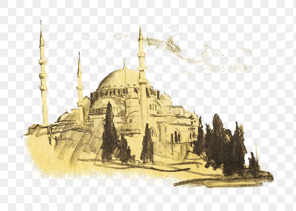 PNG Turkish palace, architecture illustration by Wilh. Victor Krausz, transparent background.  Remixed by rawpixel. 