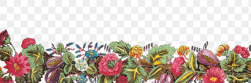 PNG Vintage flower border, illustration by Louis-Albert DuBois, transparent background.  Remixed by rawpixel. 