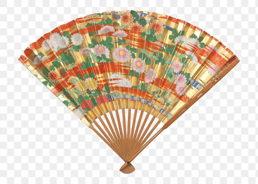 PNG Japanese hand fan, vintage object, transparent background.  Remixed by rawpixel. 