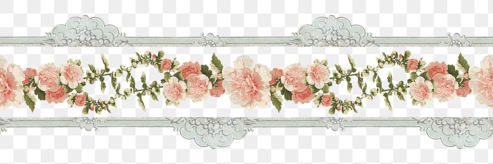 PNG Vintage flower divider, botanical illustration, transparent background.  Remixed by rawpixel. 