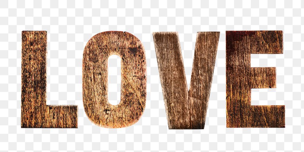 Png wooden letter love, isolated image, transparent background