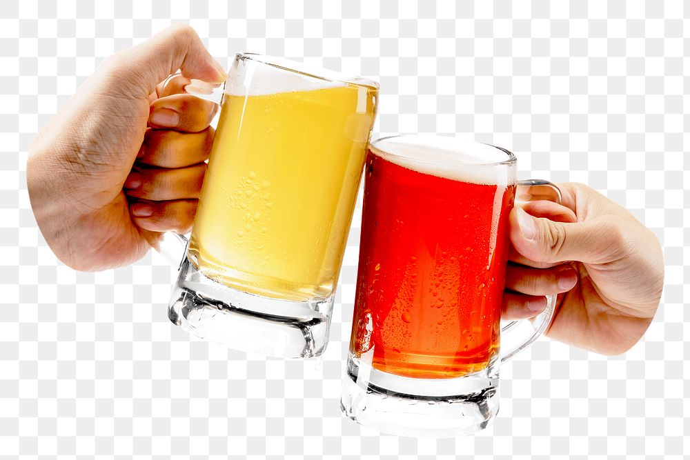PNG Toasting with beer mugs transparent background
