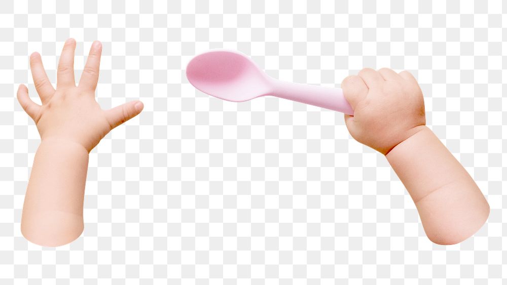 PNG baby hand holding pink spoon transparent background