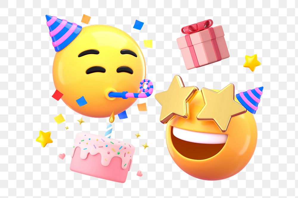 Birthday celebration 3D png emoticon sticker, transparent background