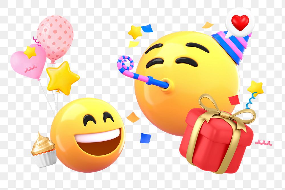 Birthday celebration 3D png emoticon sticker, transparent background