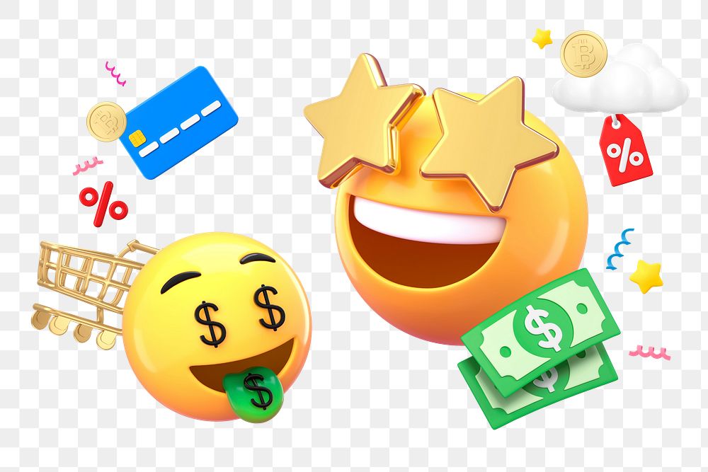 Online shopping 3D png emoticon sticker, transparent background