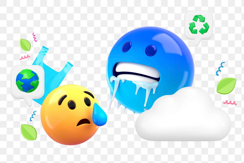 3D emoticon png climate change sticker, transparent background
