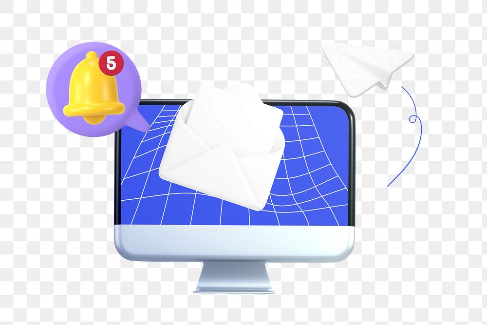 Email notification png computer, 3D graphic, transparent background