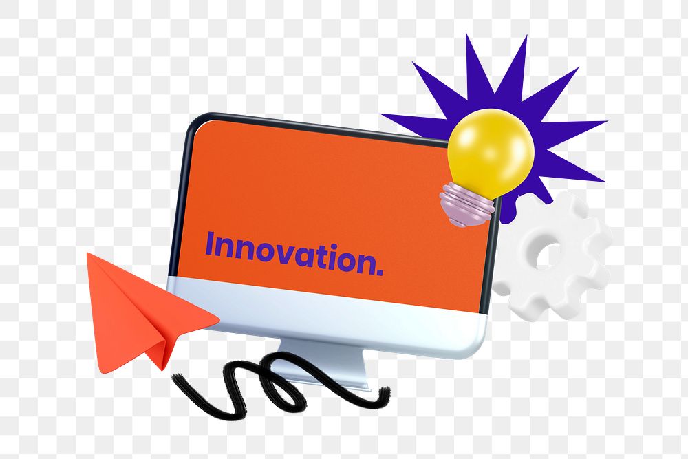 Innovation idea png submission through emails, 3D computer graphic, transparent background