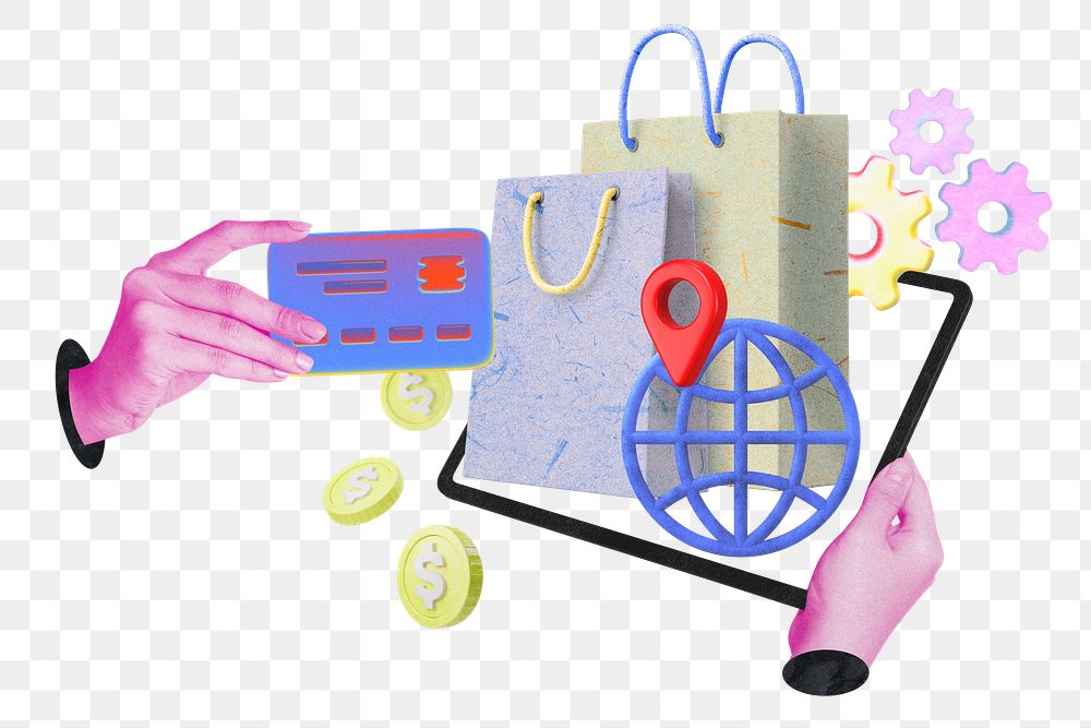 Online shopping png sticker, credit card finance remix, transparent background