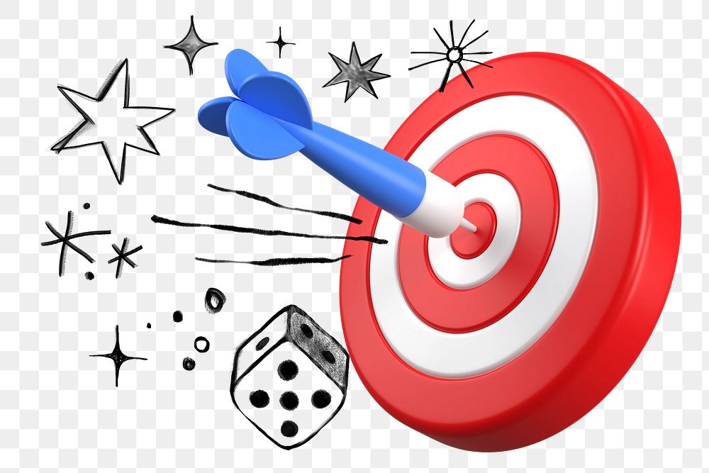 Dart hitting dartboard png sticker, business target mixed media, transparent background