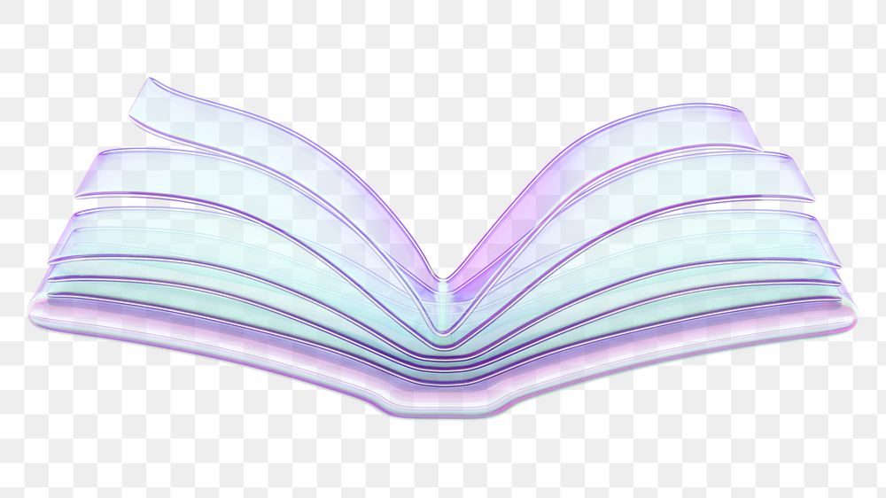 Holographic open book png 3D education element, transparent background