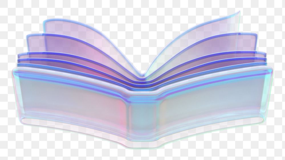 Holographic open book png 3D education element, transparent background