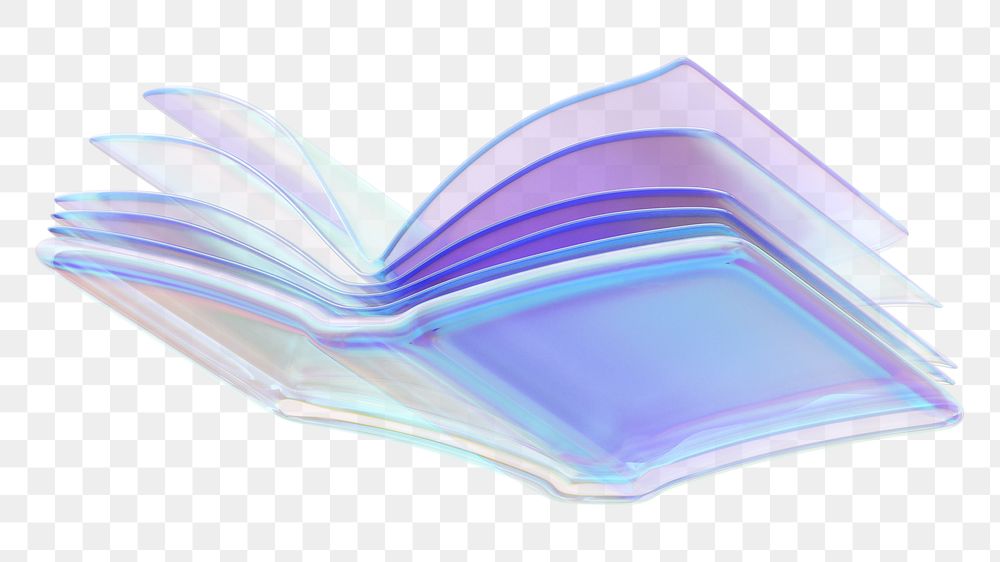 Holographic open book png 3D education element, transparent background