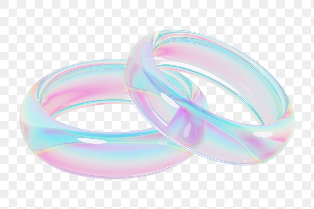 Iridescent  couple rings png 3D jewelry element, transparent background