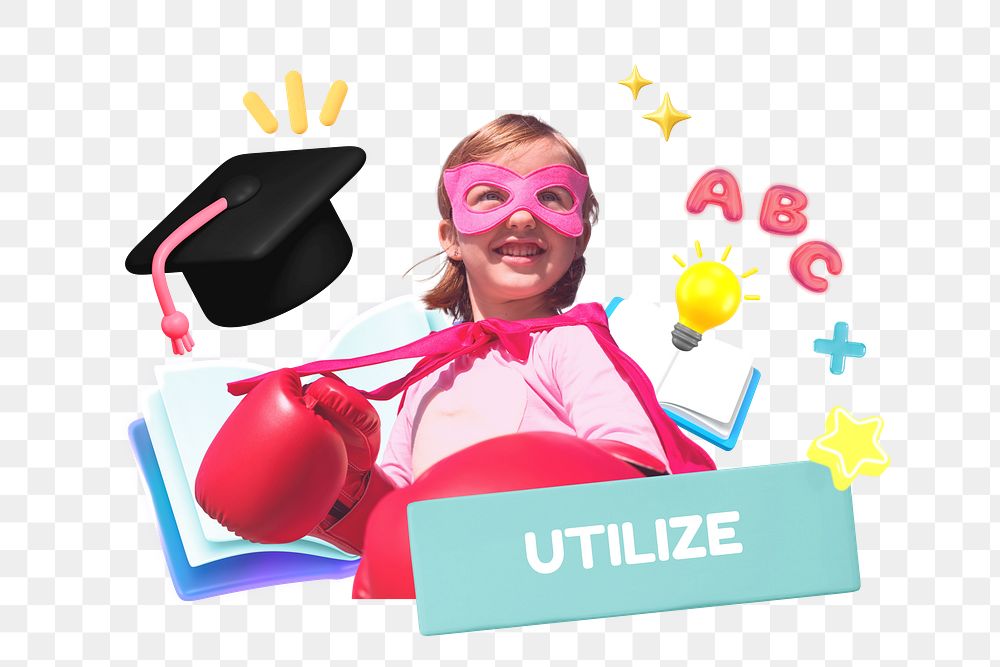 Utilize education png word element, 3d remix, transparent background