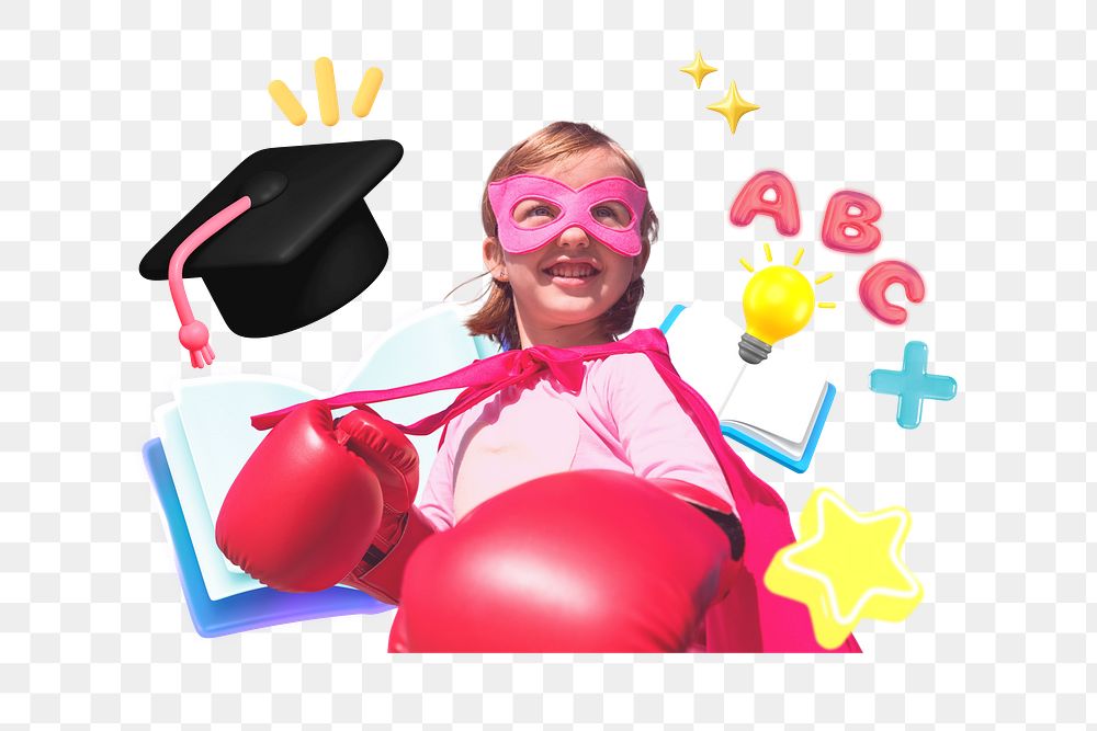 Superhero student png collage remix element, transparent background