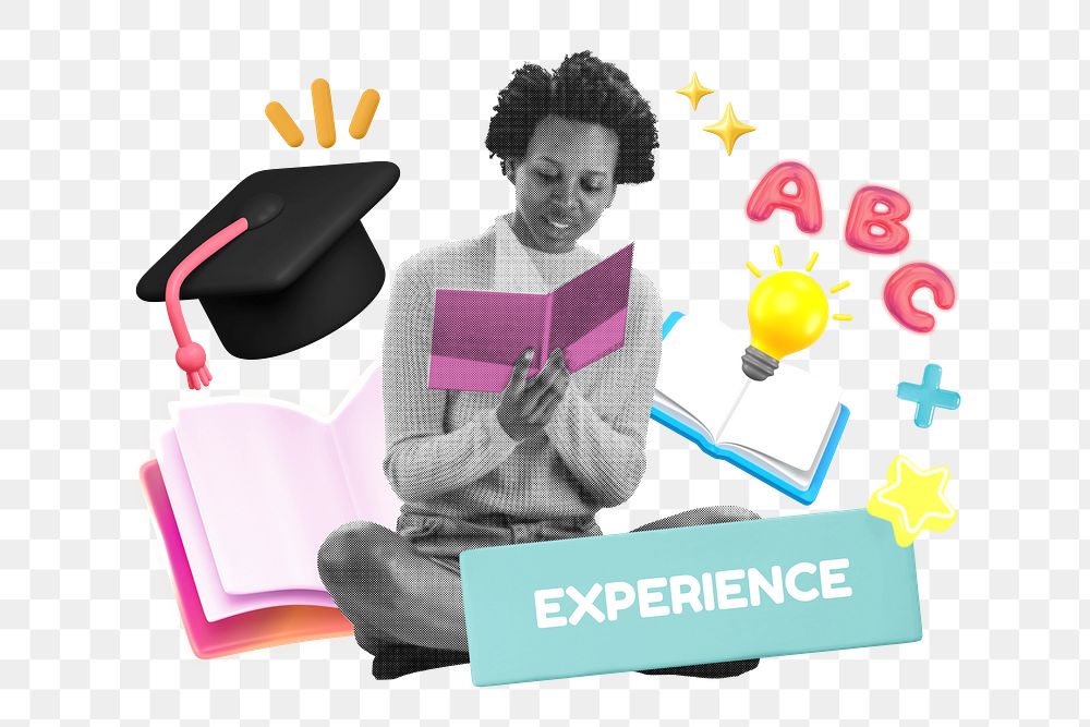 Experience education png word element, 3d remix, transparent background