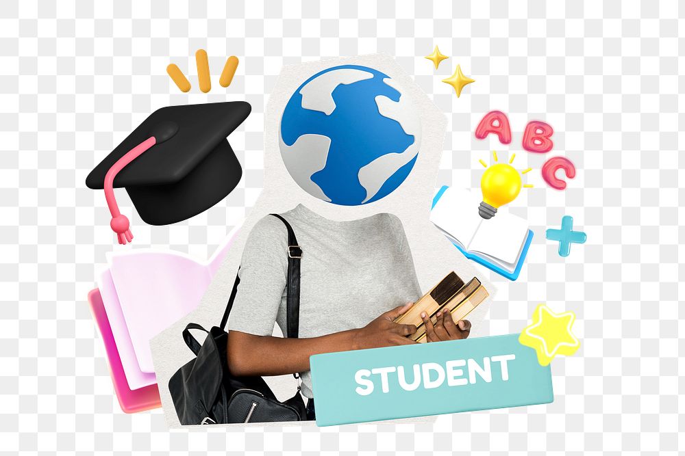 Student, education png word element, 3d remix, transparent background