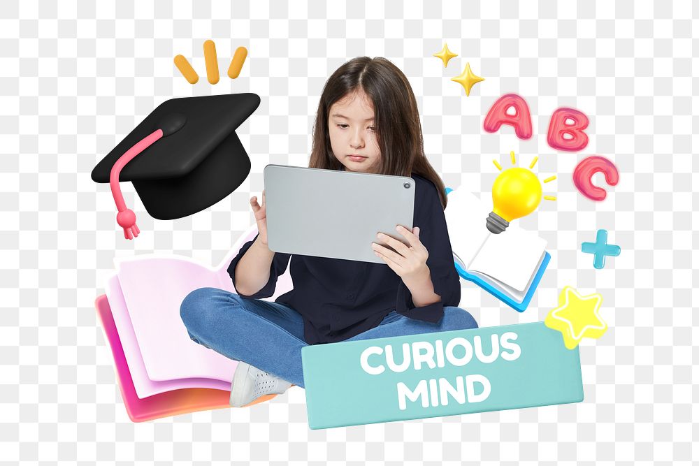 Curious mind, education png word element, 3d remix, transparent background
