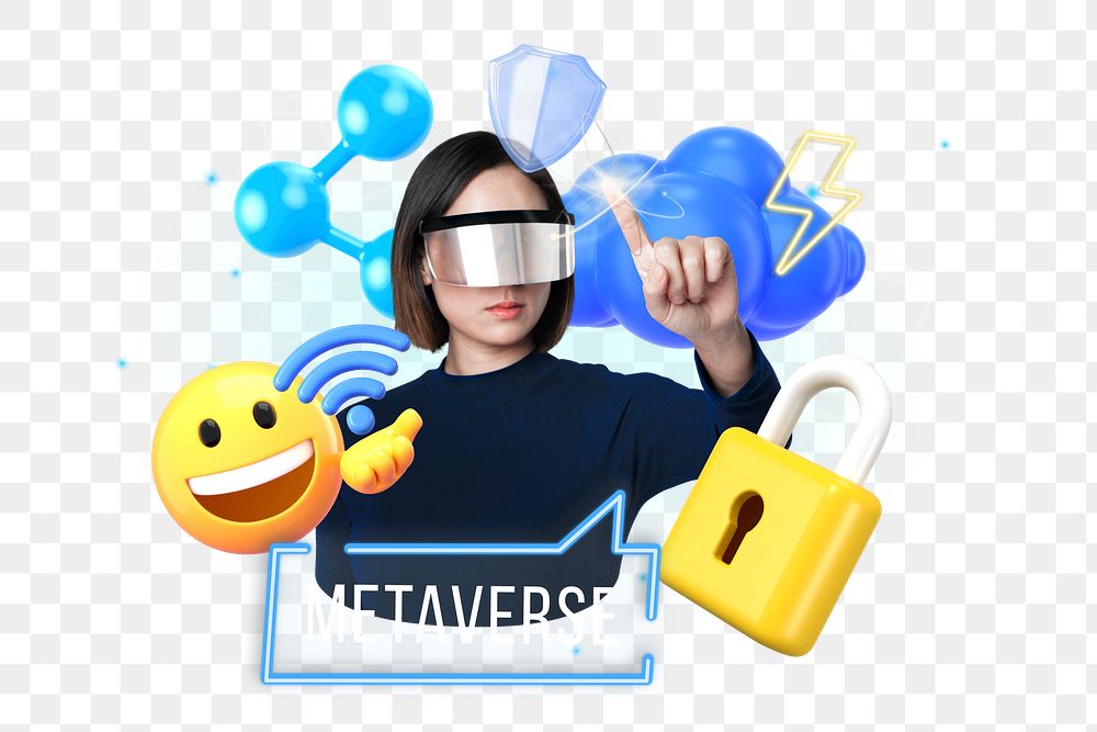 Metaverse technology png word element, 3D collage remix, transparent background