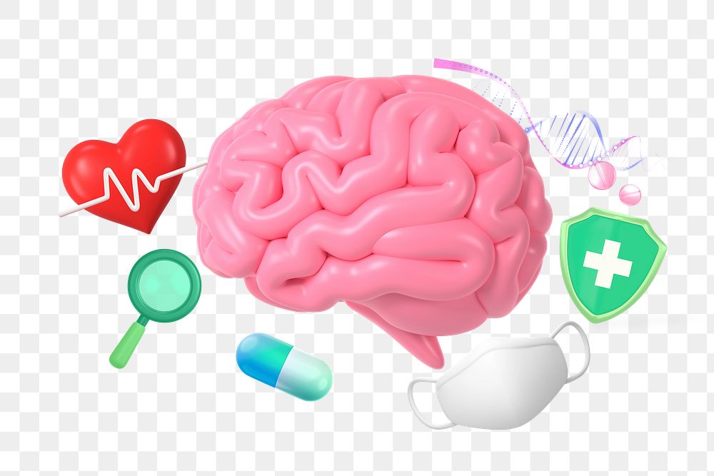 Brain health, healthcare png, 3D collage remix, transparent background