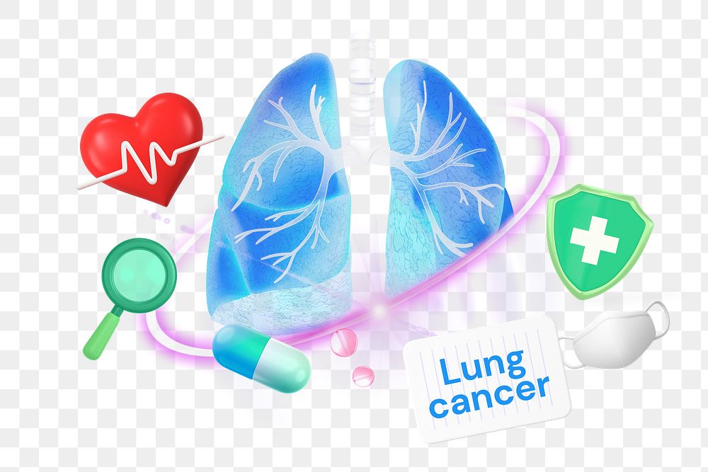 Lung cancer png word element, 3D collage remix, transparent background