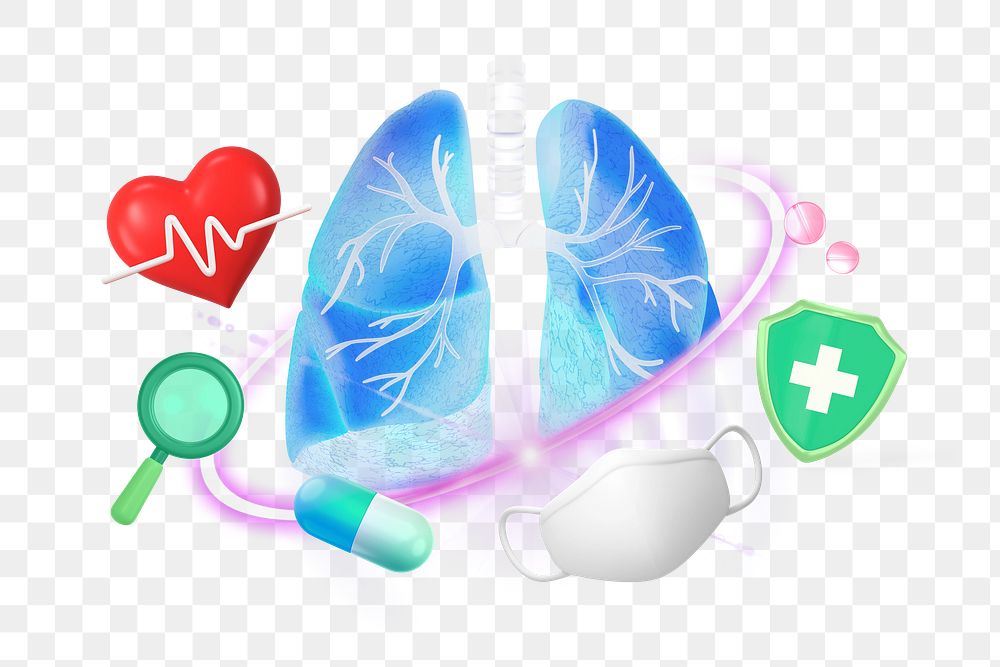 Lung health, healthcare png, 3D collage remix, transparent background