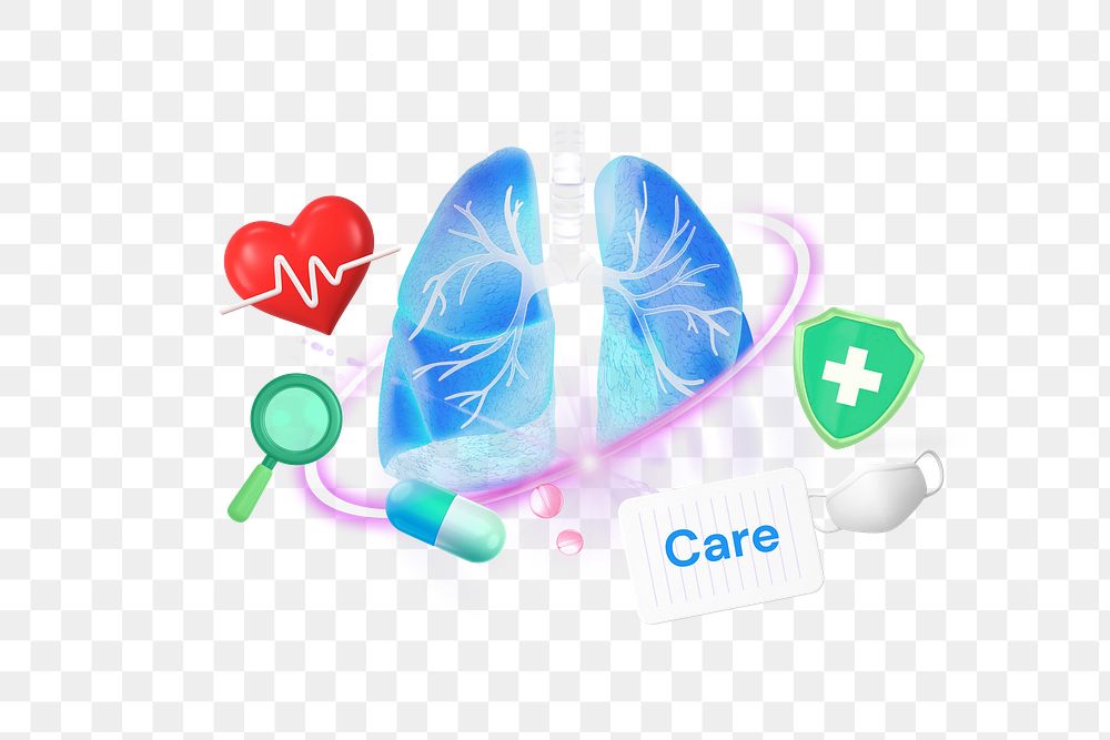 Medical care png word element, 3D collage remix, transparent background