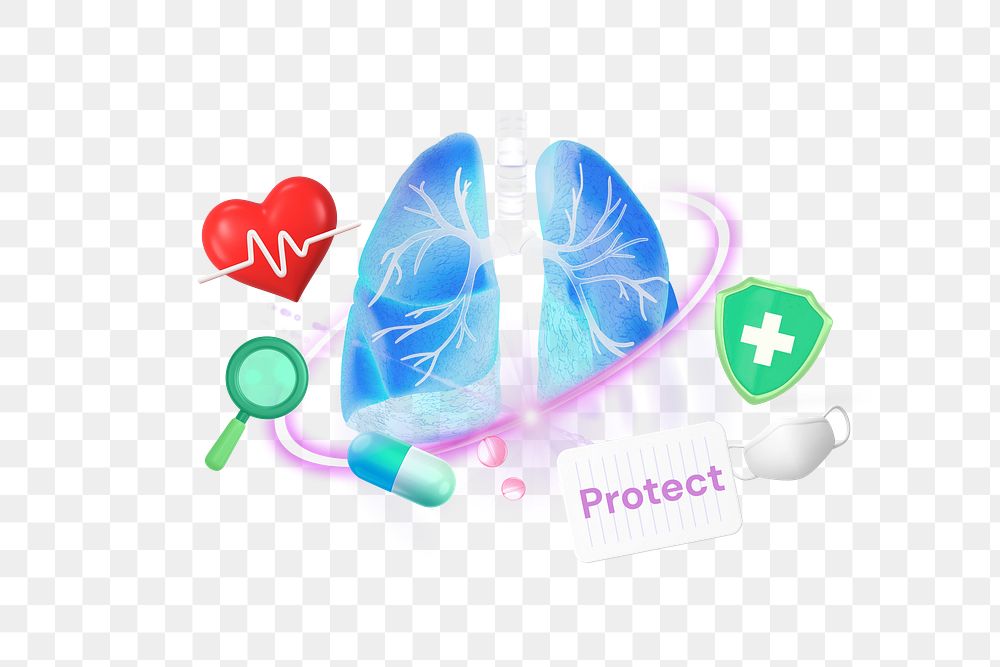 Protect your health png word element, 3D collage remix, transparent background