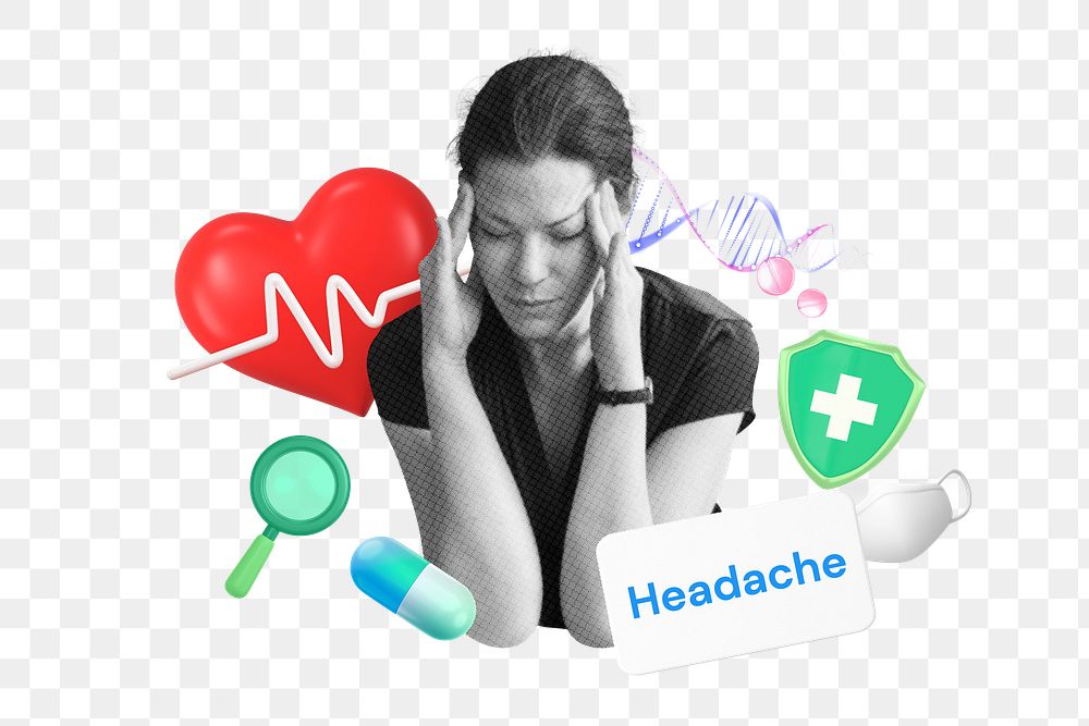 Headache, healthcare png word element, 3D collage remix, transparent background