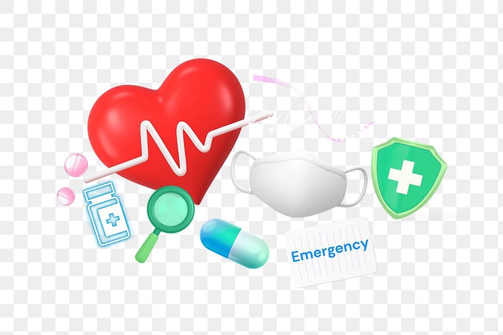 Emergency, healthcare png word element, 3D collage remix, transparent background