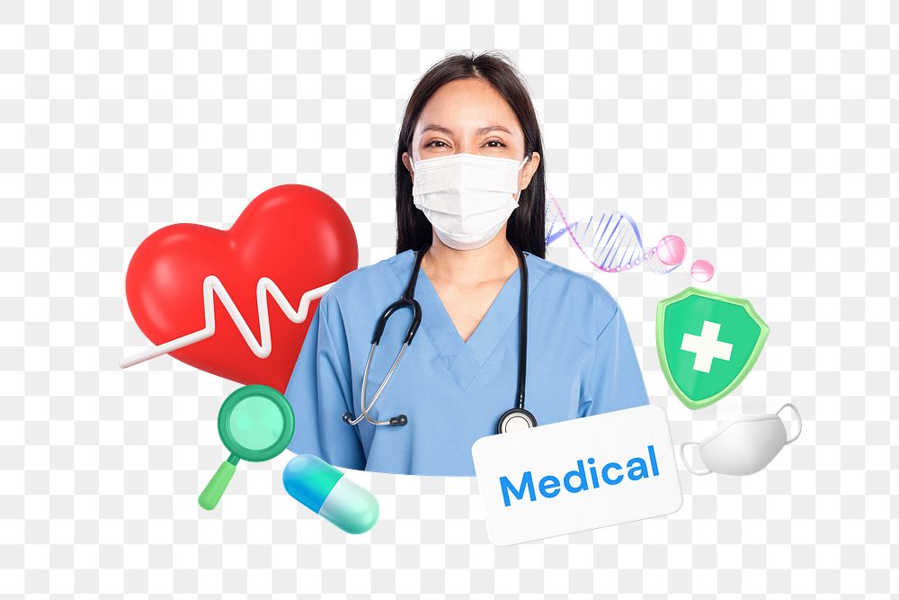 Medical health png word element, 3D collage remix, transparent background