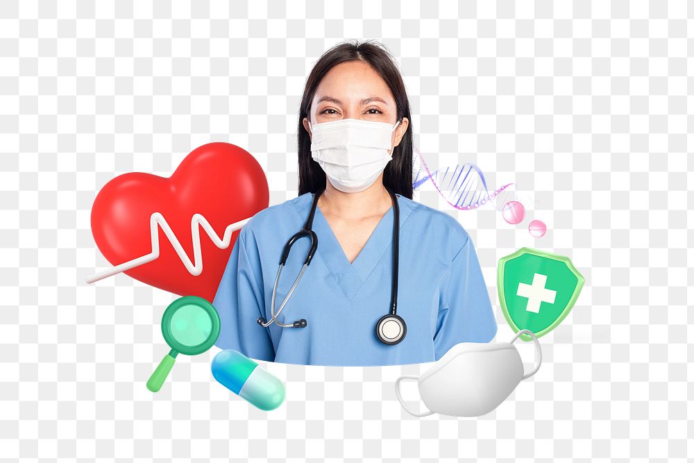 Medical nurse, healthcare png, 3D collage remix, transparent background