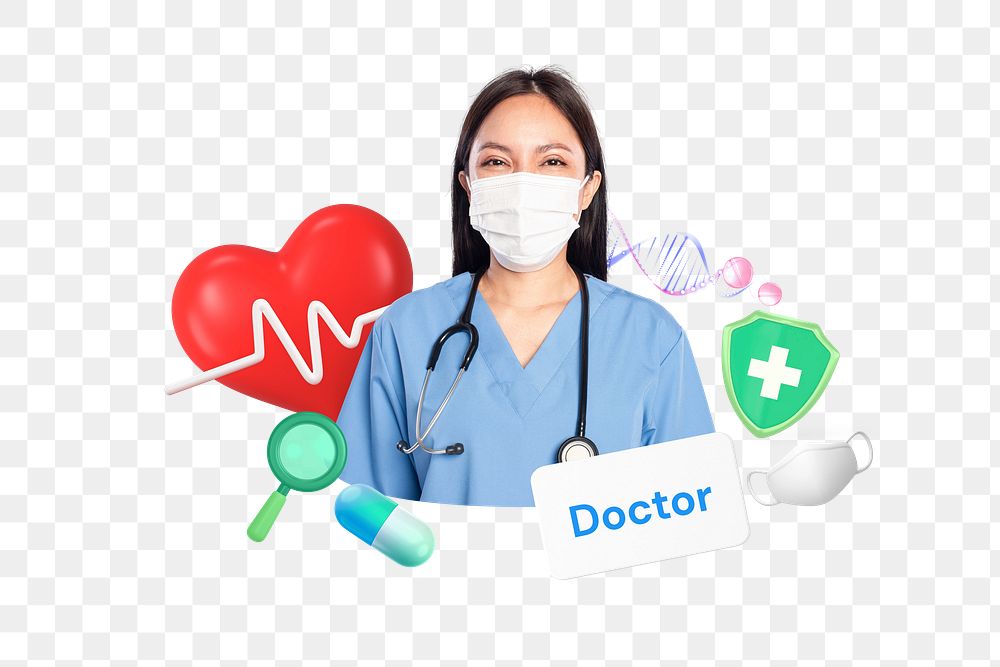 Doctor, healthcare png word element, 3D collage remix, transparent background