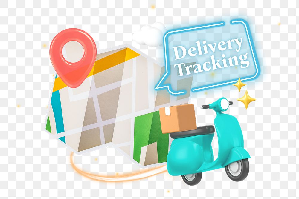 Delivery tracking png word element, 3D collage remix, transparent background