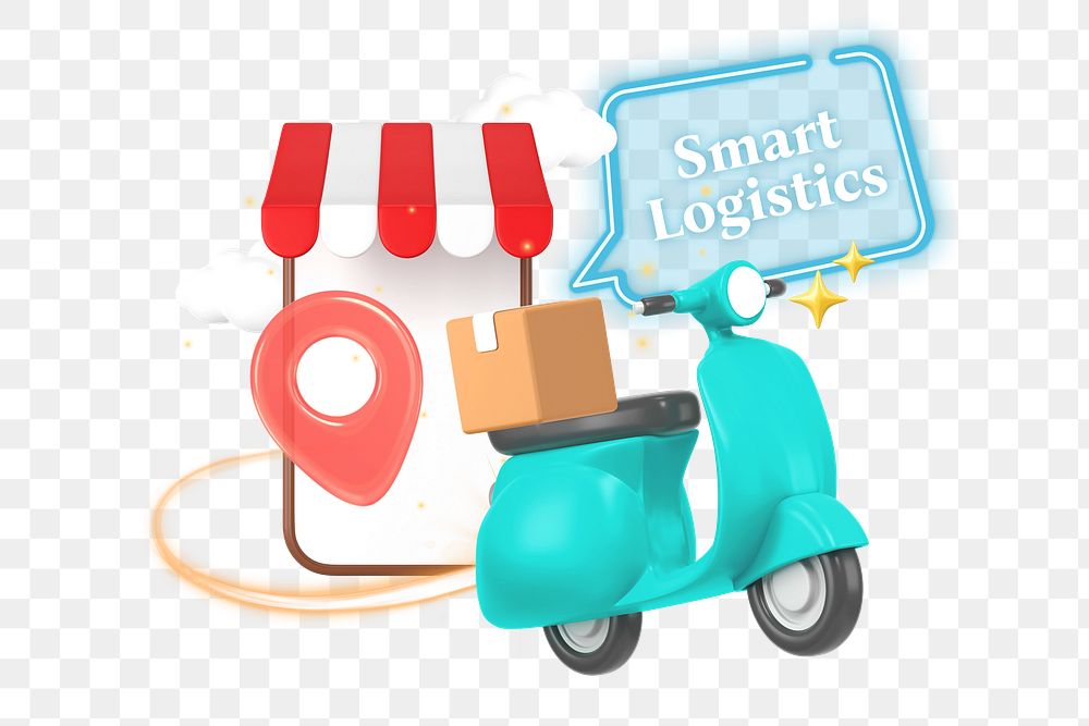 Smart logistics, delivery png word element, 3D collage remix, transparent background