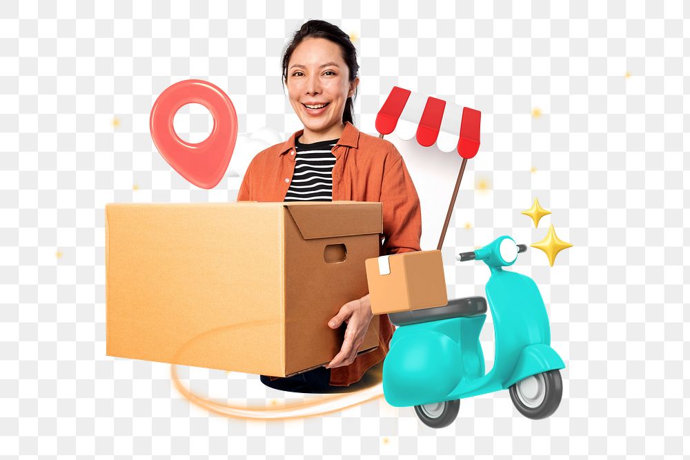 Shopping delivery service png, 3D collage remix, transparent background