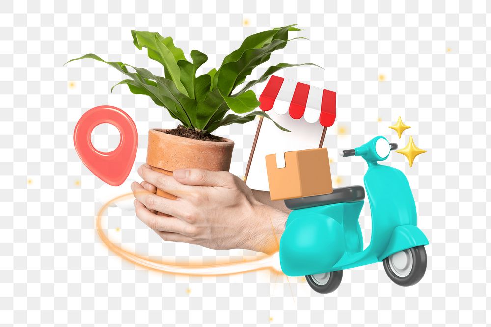 Retail delivery service png, 3D collage remix, transparent background