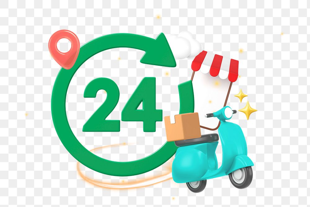 24 hours delivery png, 3D collage remix, transparent background