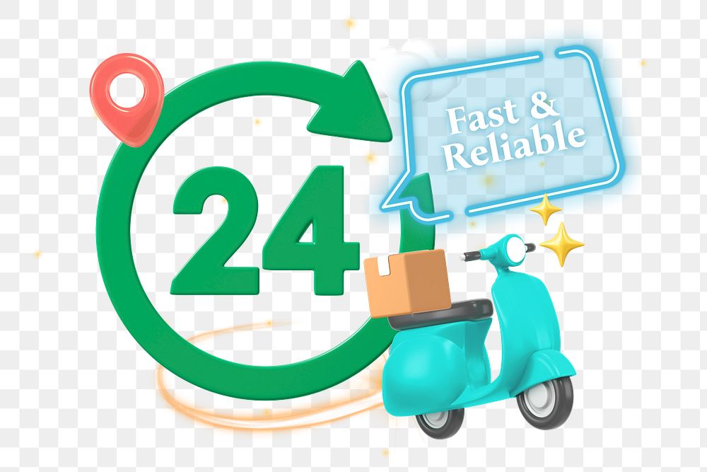 Fast & reliable delivery png word element, 3D collage remix, transparent background