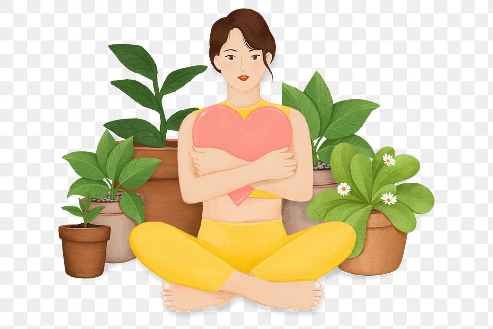 Woman plant lover png, hobby illustration, transparent background