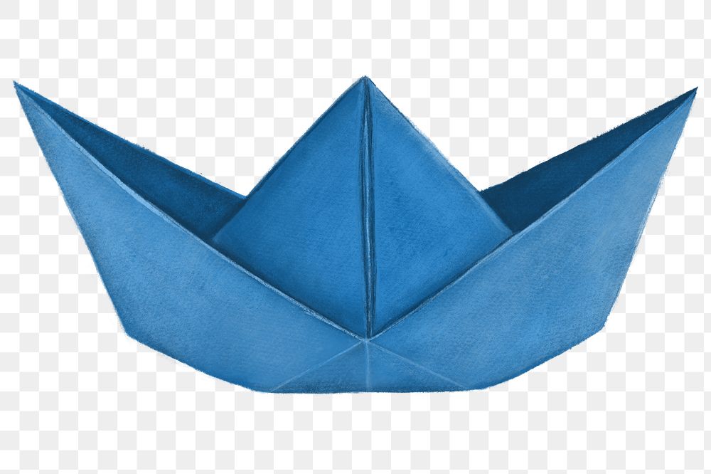Blue boat origami png, transparent background