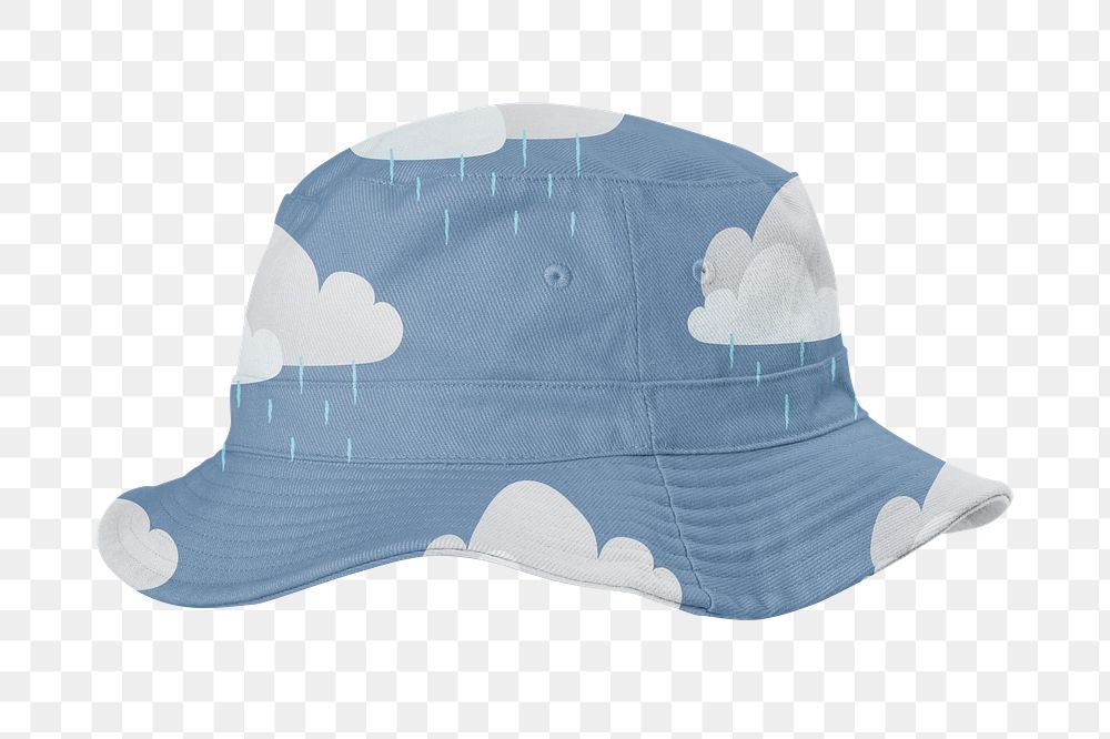Bucket hat png raining cloud pattern, transparent background