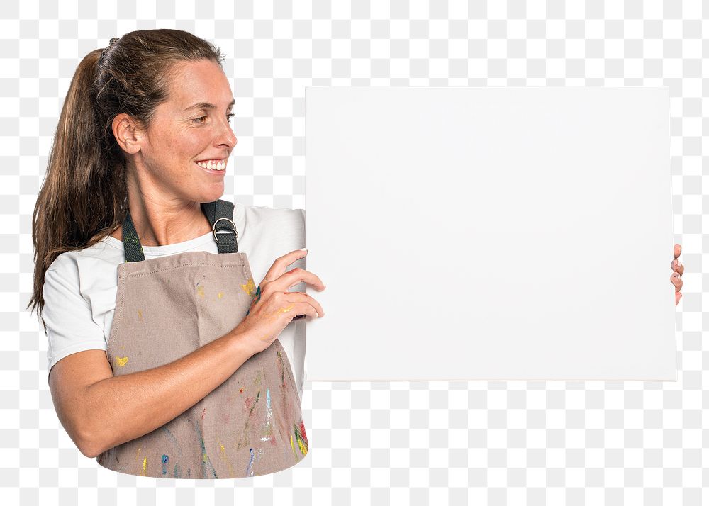 Female artist png showing a blank canvas, transparent background