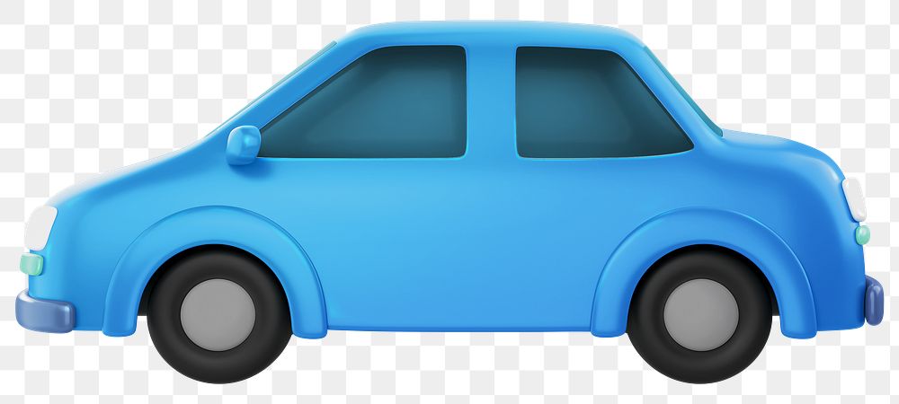 Blue car png, 3D vehicle illustration, transparent background