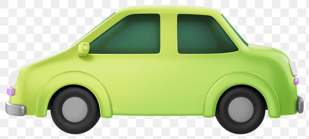 Green car png, 3D vehicle illustration, transparent background