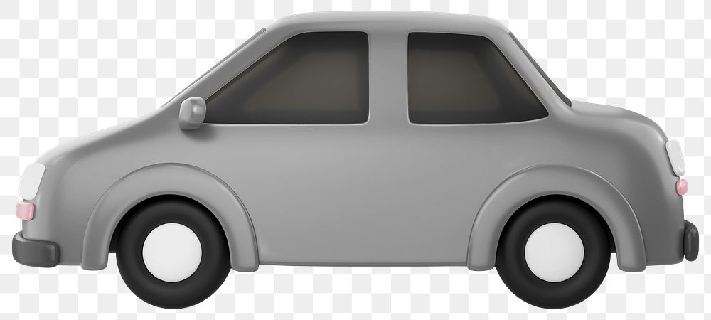 Gray car png, 3D vehicle illustration, transparent background