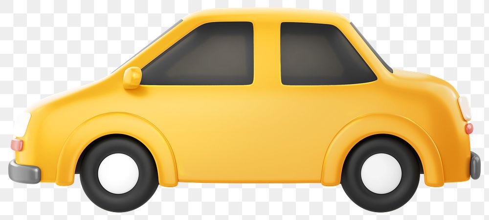 Yellow car png, 3D vehicle illustration, transparent background