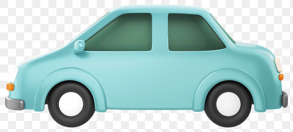 Blue car png, 3D vehicle illustration, transparent background